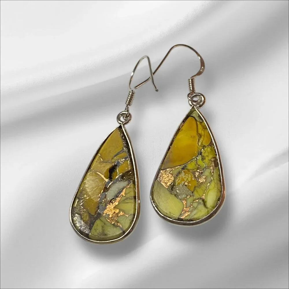 NEW Honey Yellow Dahlia Sterling Silver Dangle Earrings - Picture 3 of 4